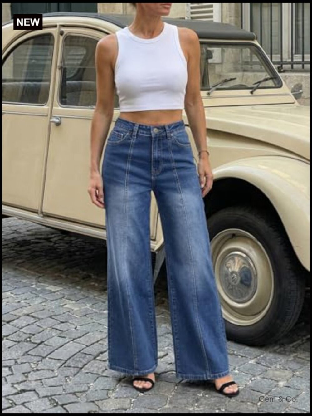 High Waisted Wide Leg Baggy Jeans Front Seam Denim Pants - Picture 6 of 6